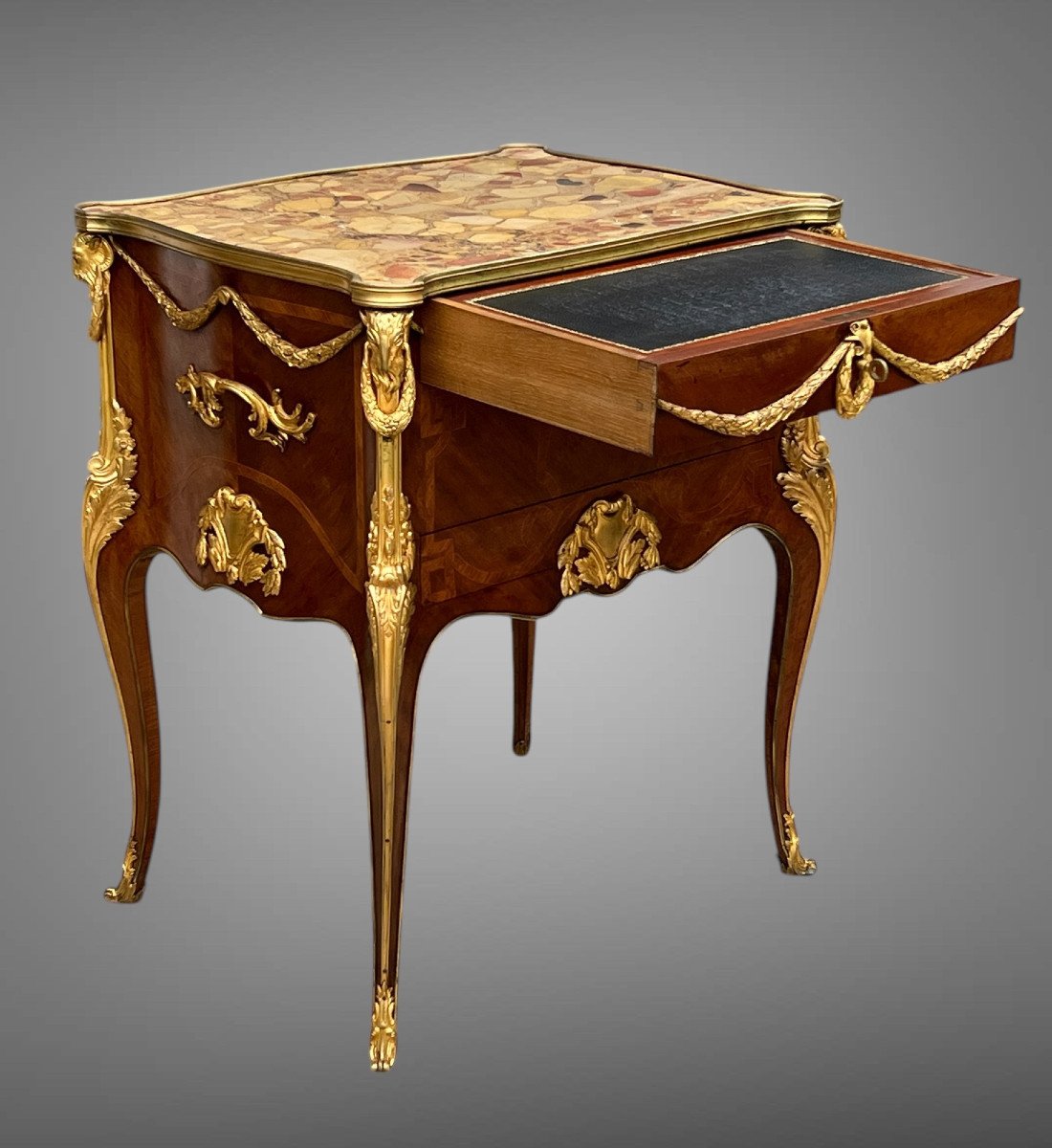 Napoleon III Living Room Furniture In Marquetry Decorated With Gilt Bronze After Sormani-photo-3