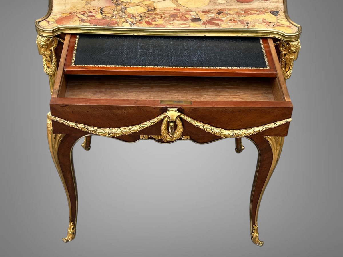 Napoleon III Living Room Furniture In Marquetry Decorated With Gilt Bronze After Sormani-photo-4