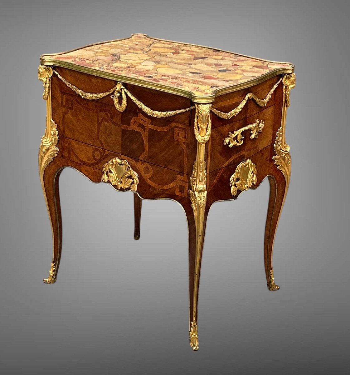 Napoleon III Living Room Furniture In Marquetry Decorated With Gilt Bronze After Sormani-photo-6