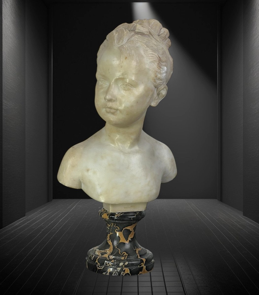 19th Century Marble Bust Of Louise Brongniart After Houdon (1741-1828)-photo-2