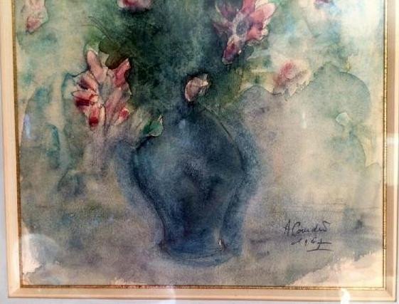 Superb Watercolor Under Glass Signed By "a Coudert" The Bouquet Of Flowers "-photo-1