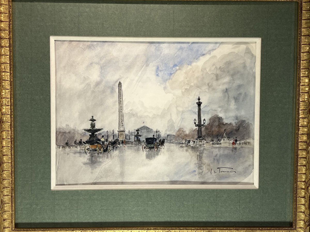 Aquarelle De " J. Le Tournier " Représentant Place De La Concorde A Paris-photo-1