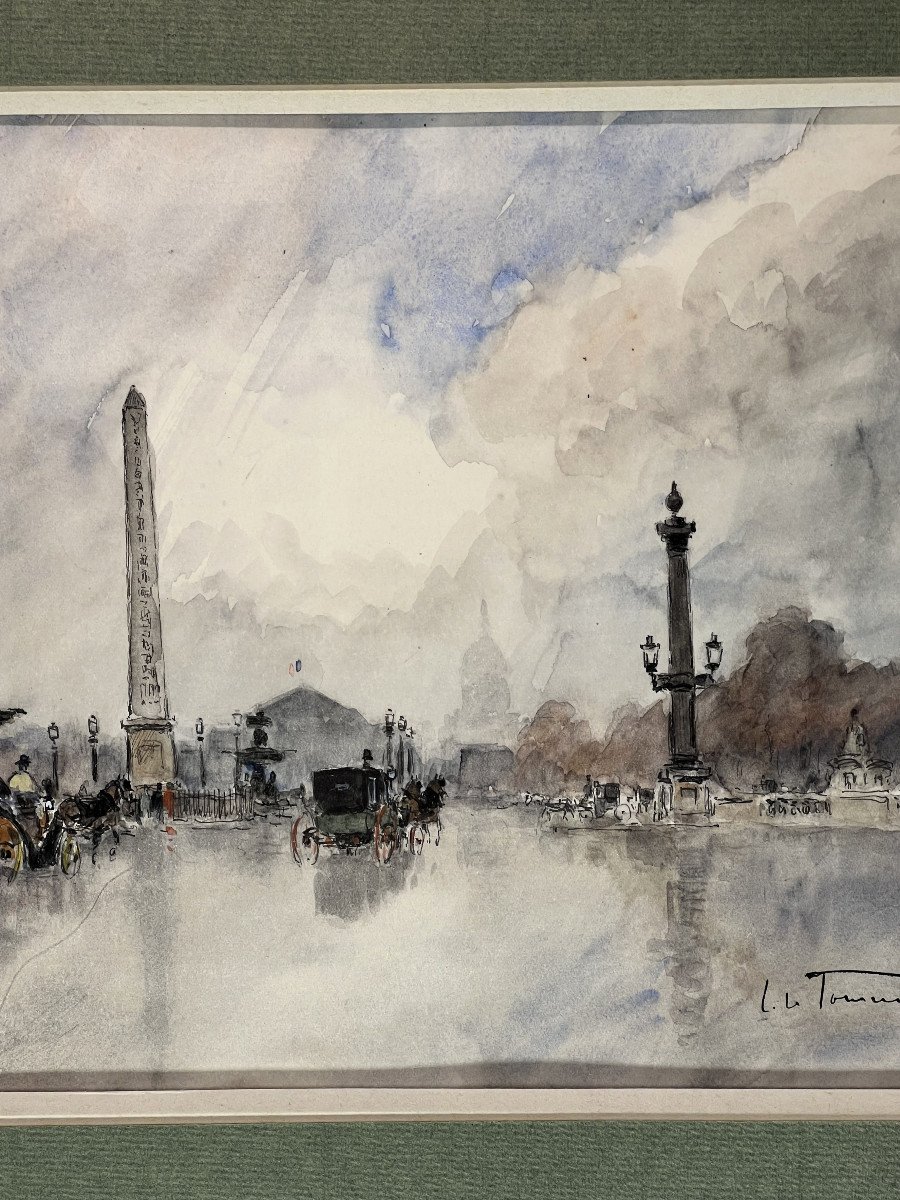 Aquarelle De " J. Le Tournier " Représentant Place De La Concorde A Paris-photo-4