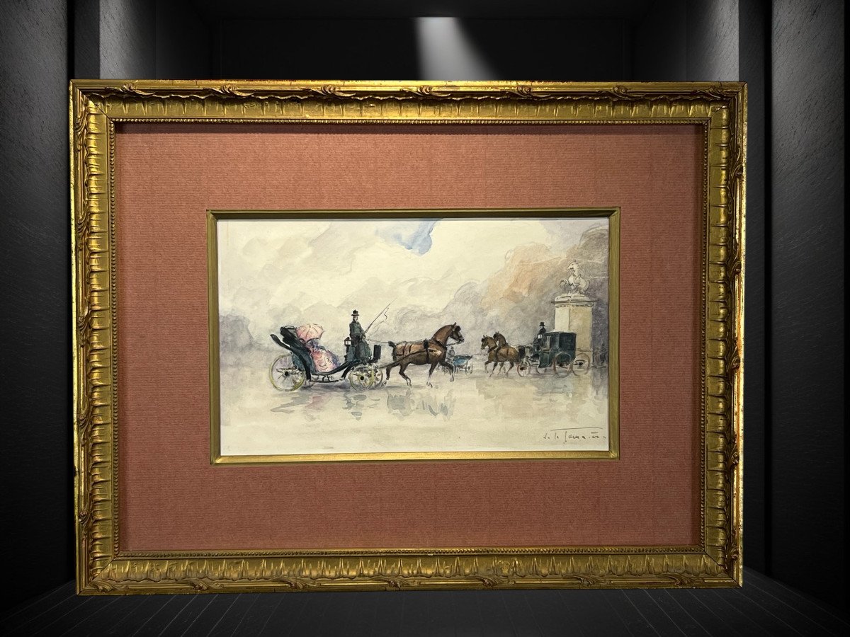 Aquarelle Sous Verre De " J. Le Tournier " Représentant Paris Des Années 1900 "