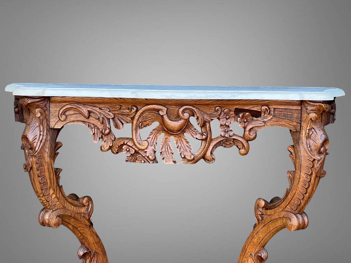 Antique Louis XV Style Console Table In Carved Oak With A Marble Top-photo-6