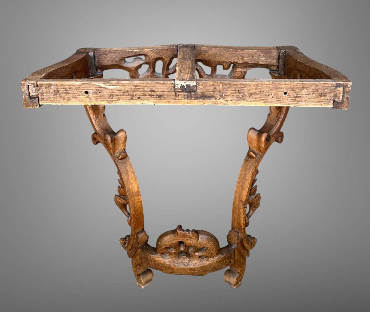 Antique Louis XV Style Console Table In Carved Oak With A Marble Top-photo-8