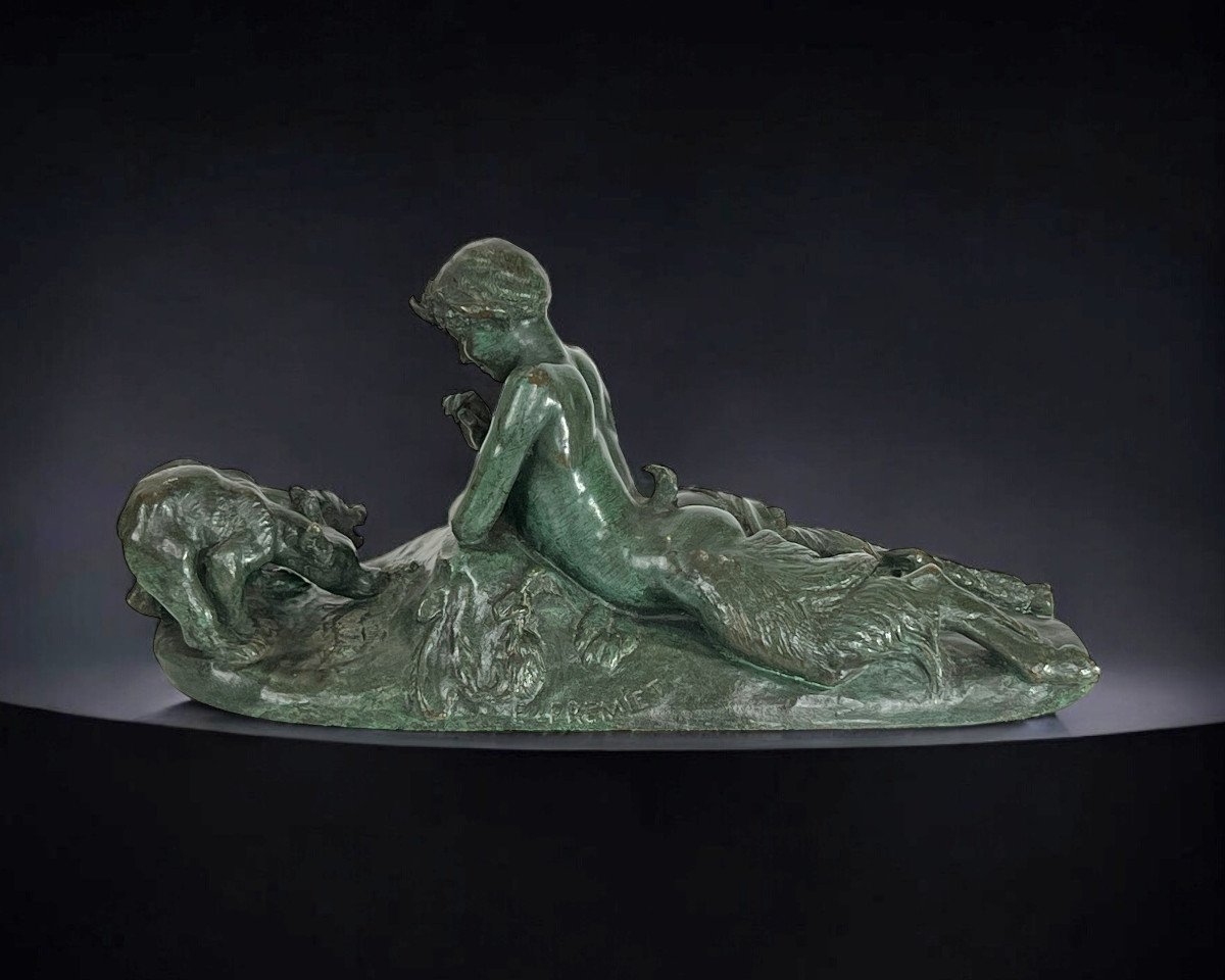 Emmanuel Fremier 1824 -1910 Bronze With Green Patina "pam And Oursons" Signed-photo-2