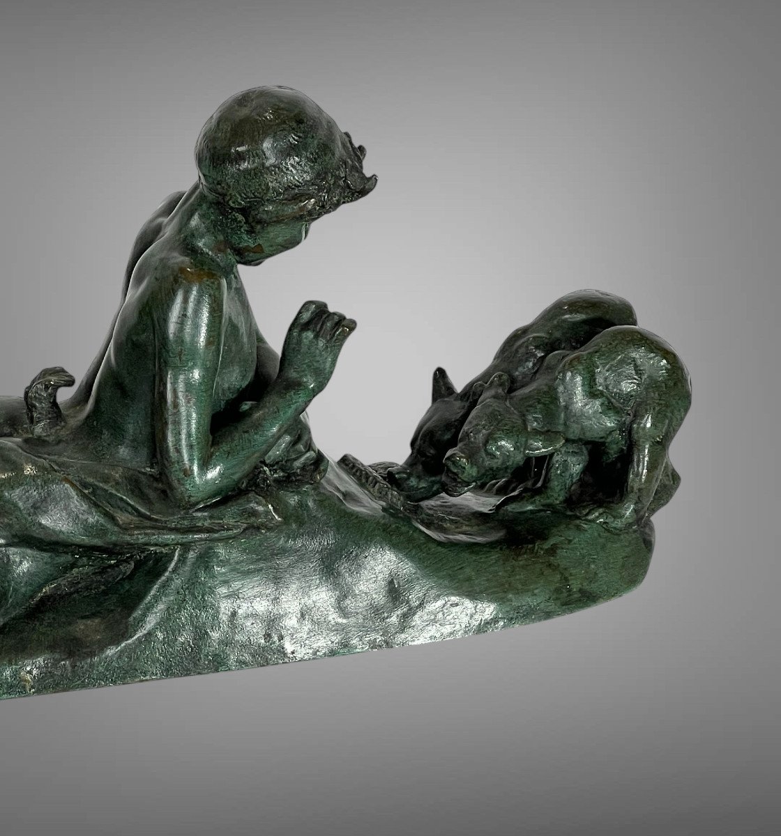 Emmanuel Fremier 1824 -1910 Bronze With Green Patina "pam And Oursons" Signed-photo-5