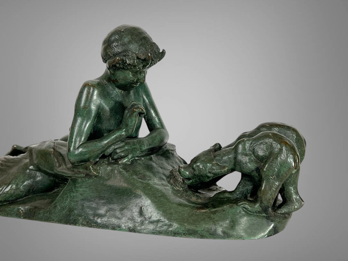 Emmanuel Fremier 1824 -1910 Bronze With Green Patina "pam And Oursons" Signed-photo-7