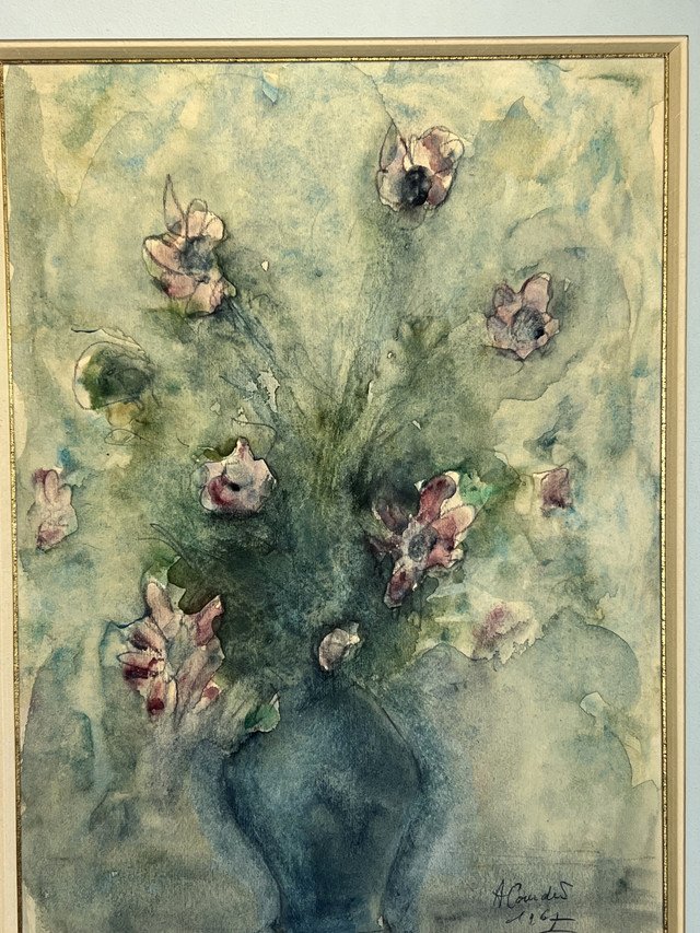  Watercolor Under Glass Signed By "a. Coudert" The Bouquet Of Flowers "-photo-7