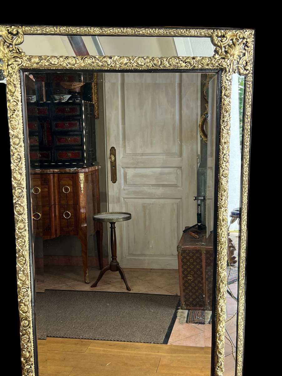 Large Mirror With Parecloses In Repoussé Brass, Napoleon III Period, 1.50 M High -photo-6