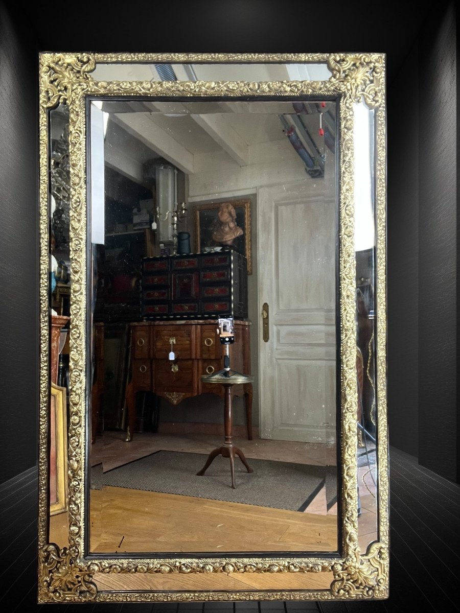 Large Mirror With Parecloses In Repoussé Brass, Napoleon III Period, 1.50 M High -photo-7