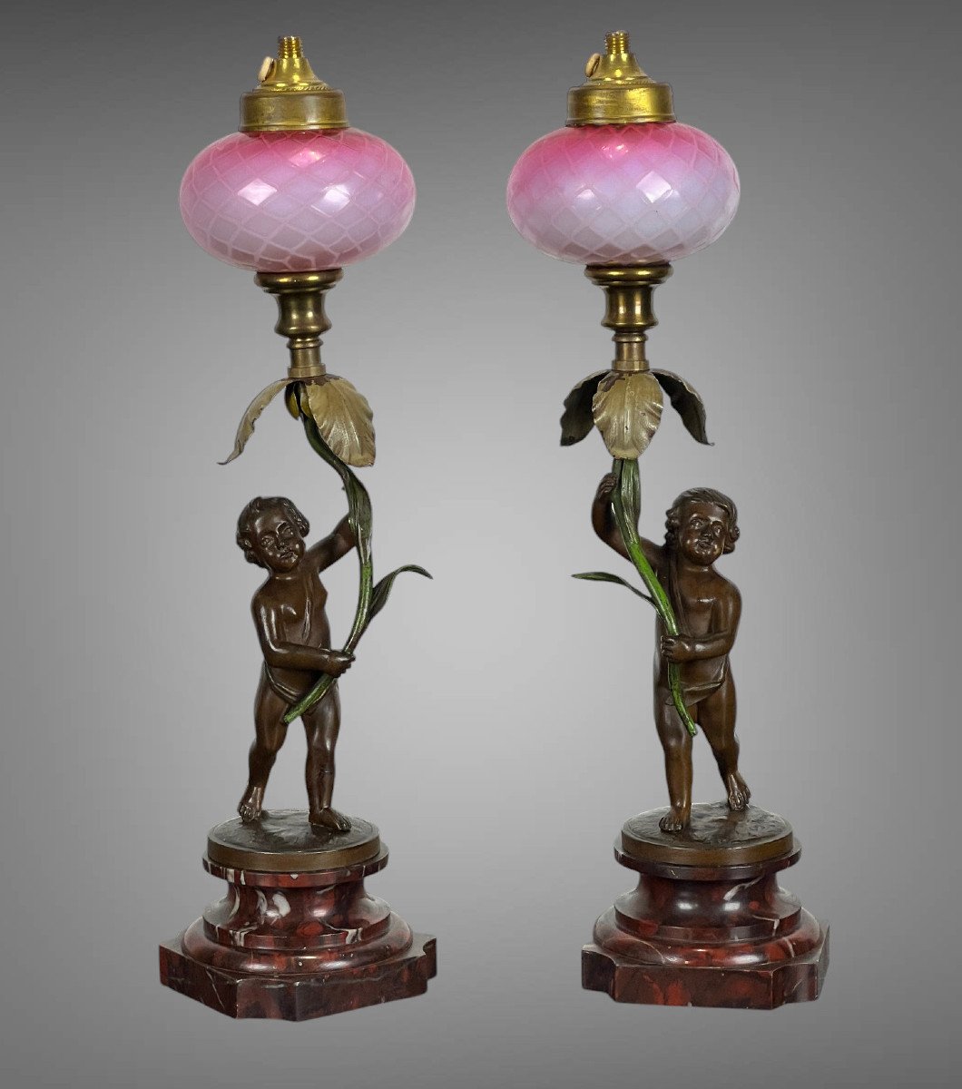 Pair Of Bronze Lamps Signed "auguste Moreau" Representing Putti-photo-2