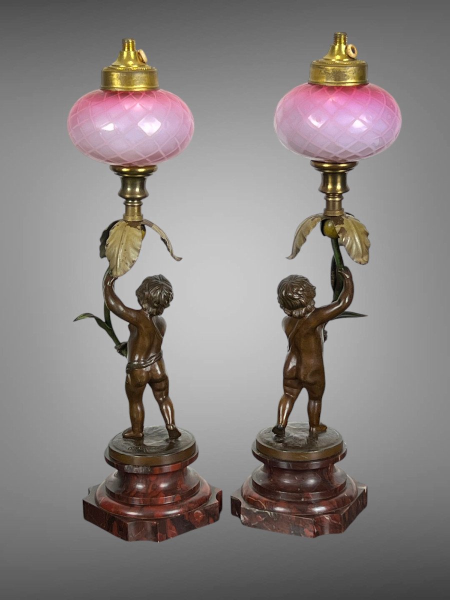 Pair Of Bronze Lamps Signed "auguste Moreau" Representing Putti-photo-4