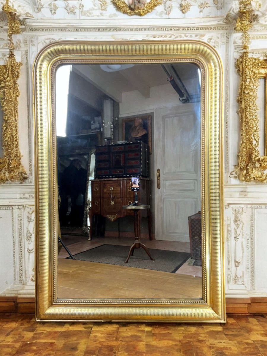 Large Louis Philippe Period Mirror In Wood And Gilded Stucco (gilding Leaf)-photo-1