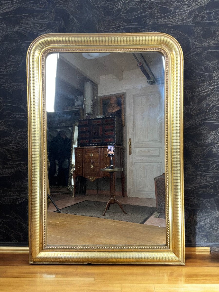 Large Louis Philippe Period Mirror In Wood And Gilded Stucco (gilding Leaf)-photo-2