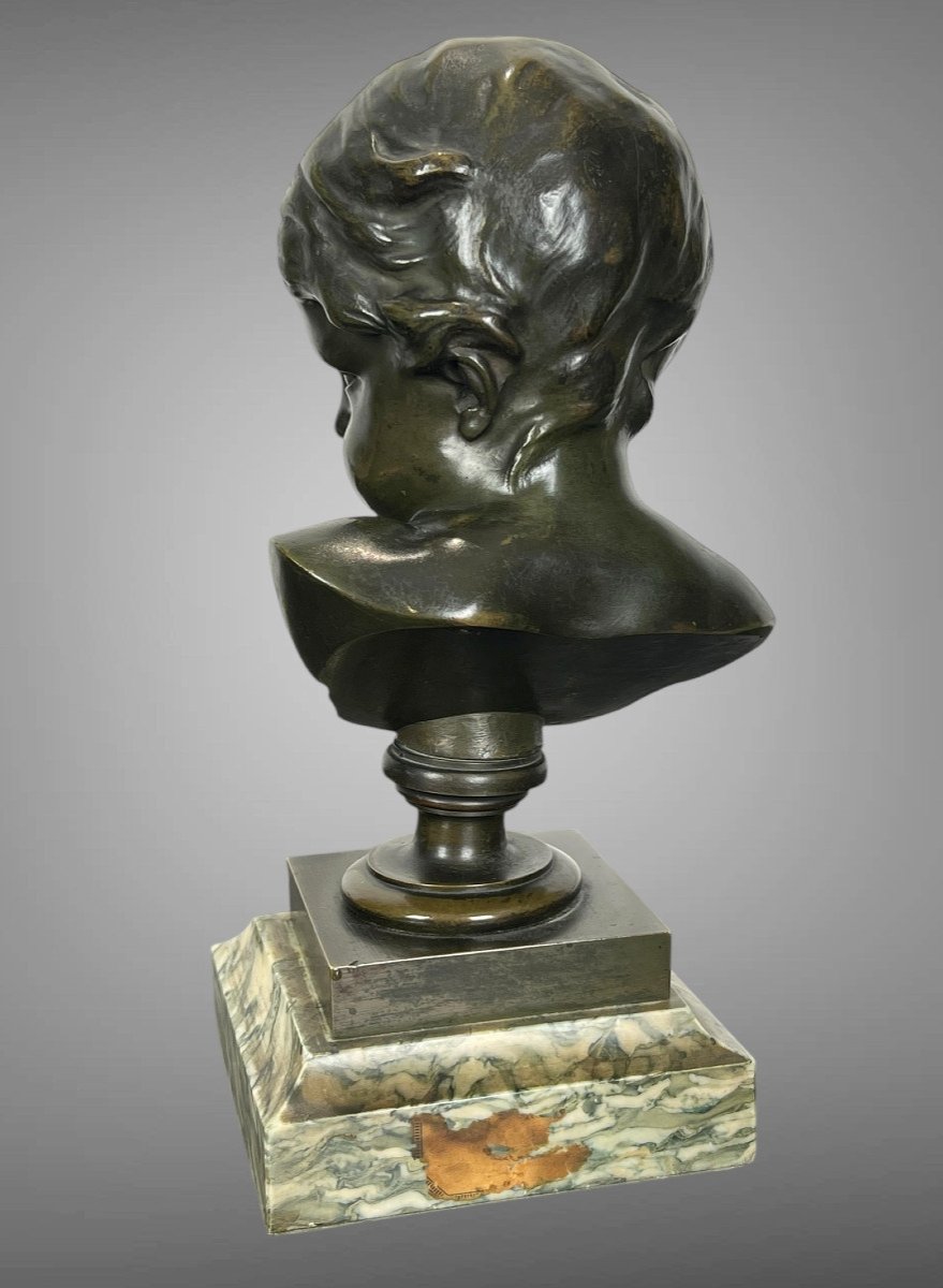 Bust Of A Putto In Patinated Bronze After Francois Duquesnoy On Marble Base-photo-6