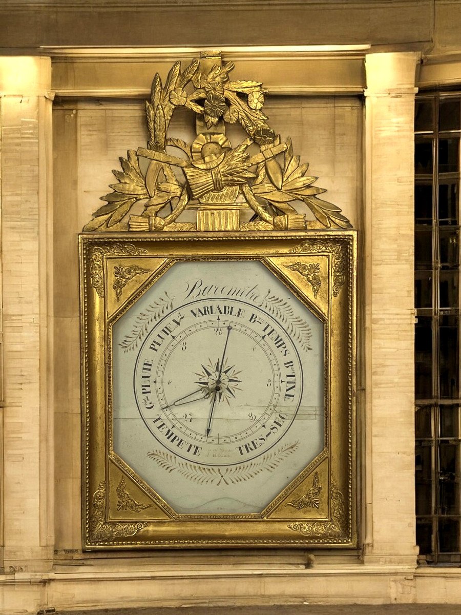 18th Century Octagonal Barometer In Gilded Wood With Laurel Leaf Pediment-photo-4