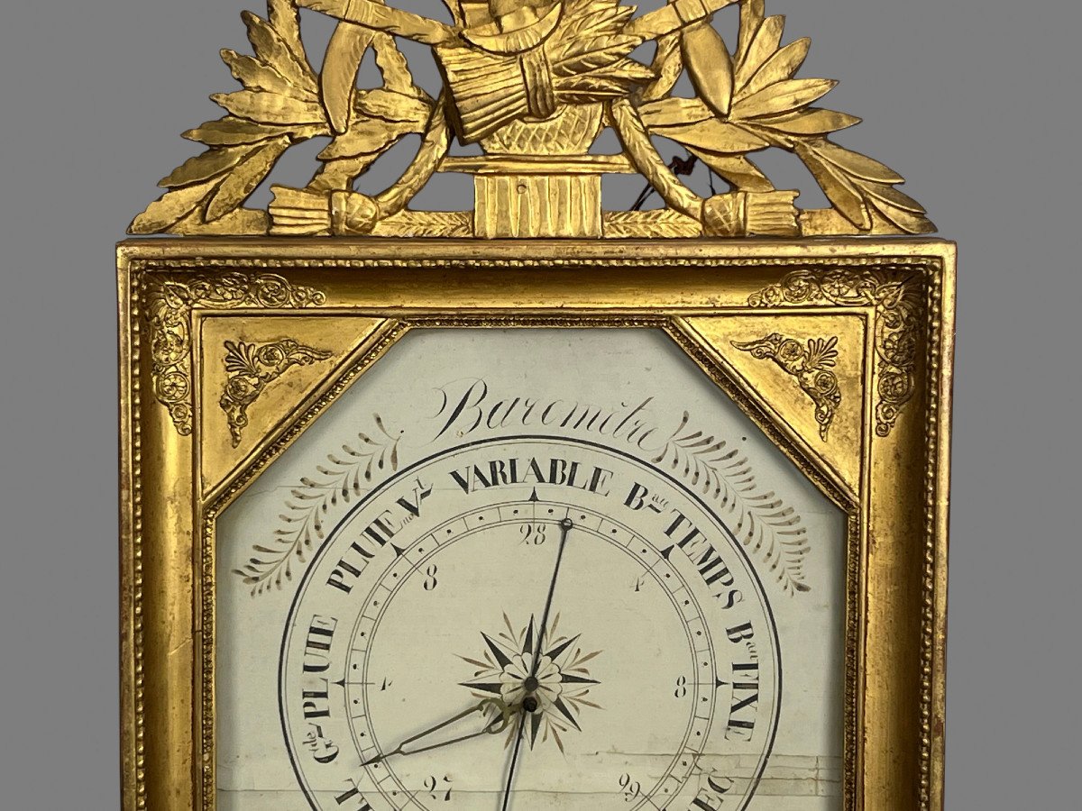 18th Century Octagonal Barometer In Gilded Wood With Laurel Leaf Pediment-photo-4