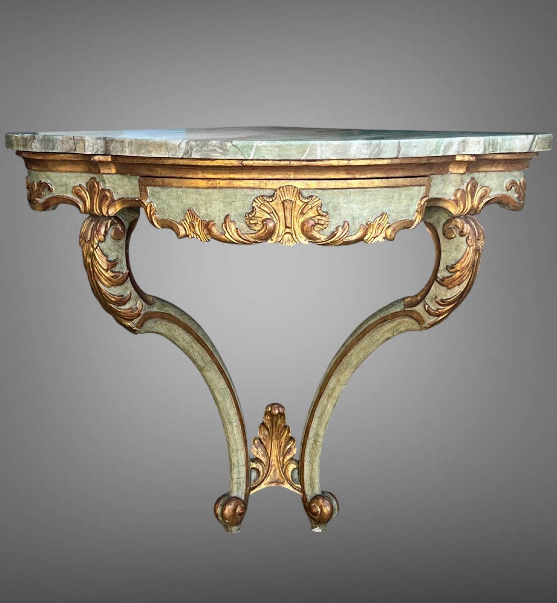 19th Century Louis XV Style Corner Console Painted And Gilded With Wooden Top-photo-2