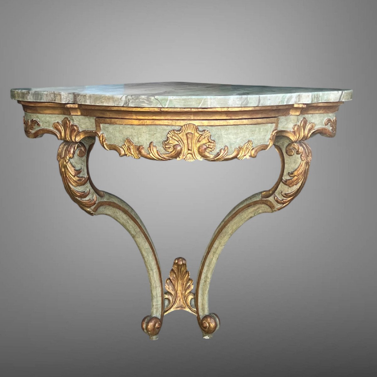 19th Century Louis XV Style Corner Console Painted And Gilded With Wooden Top-photo-3