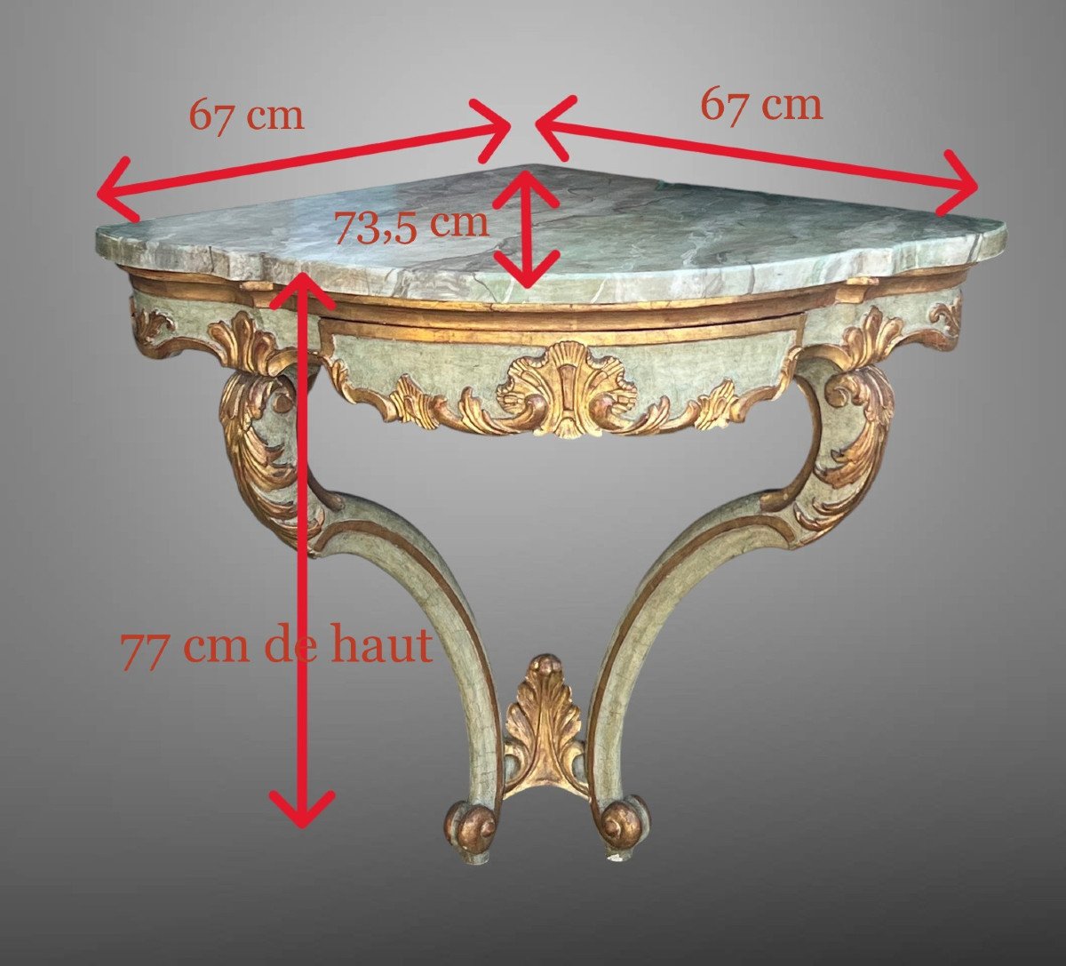 19th Century Louis XV Style Corner Console Painted And Gilded With Wooden Top-photo-4