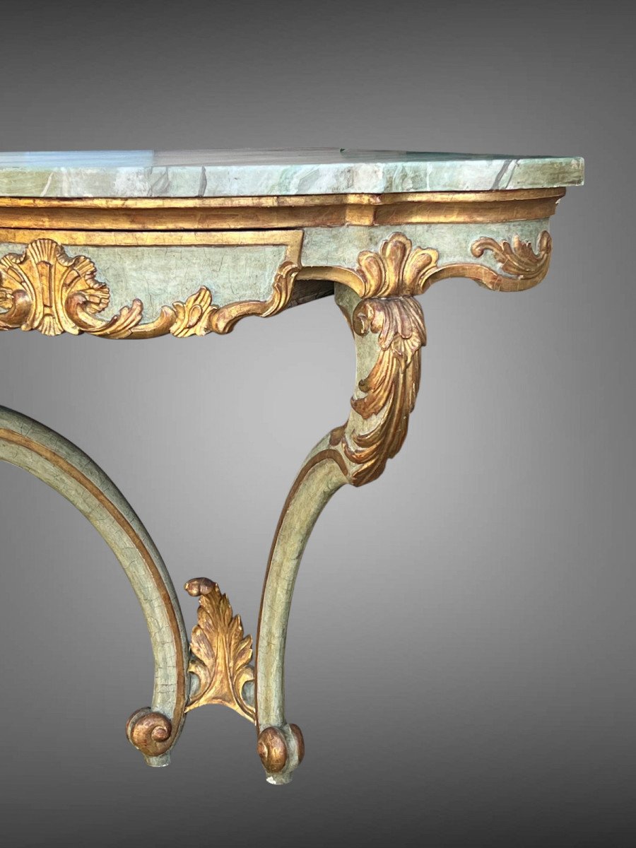 19th Century Louis XV Style Corner Console Painted And Gilded With Wooden Top-photo-1