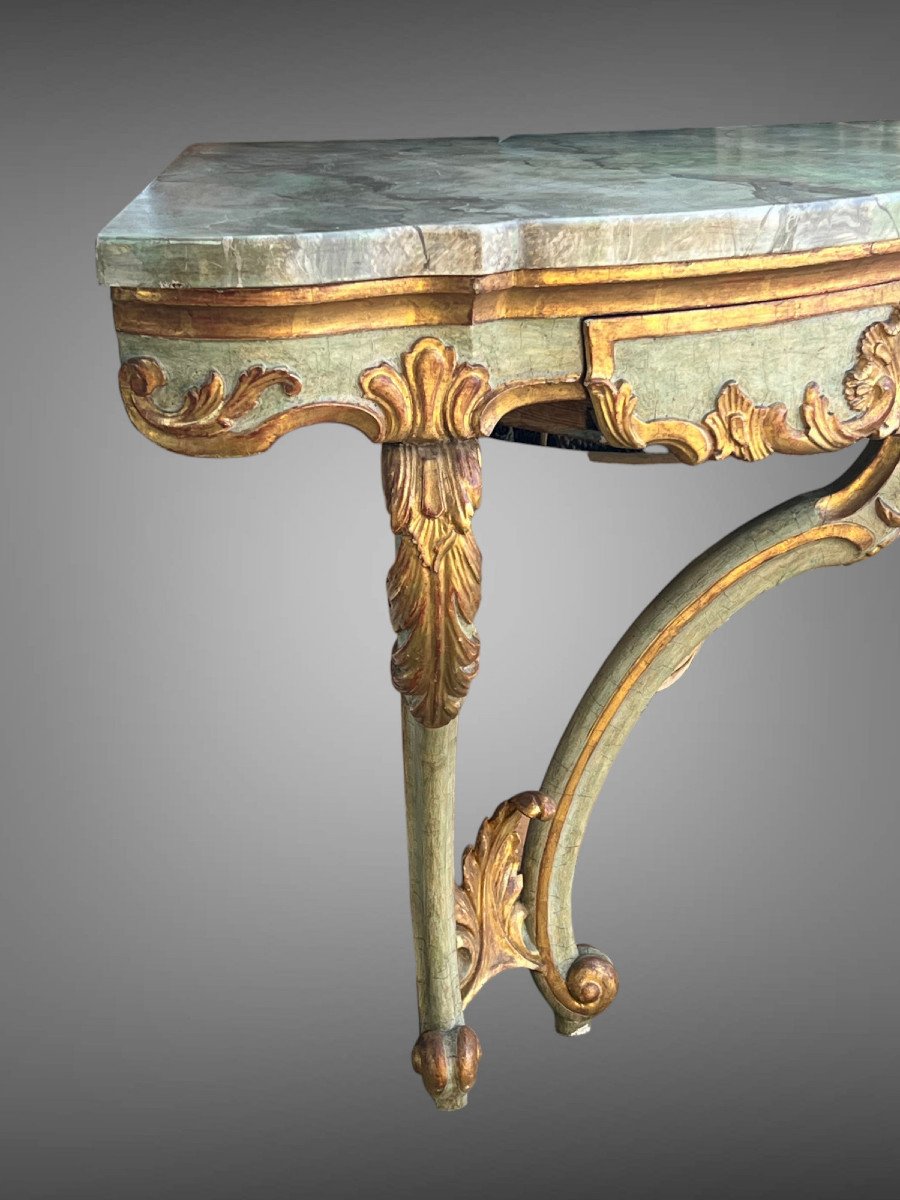 19th Century Louis XV Style Corner Console Painted And Gilded With Wooden Top-photo-3