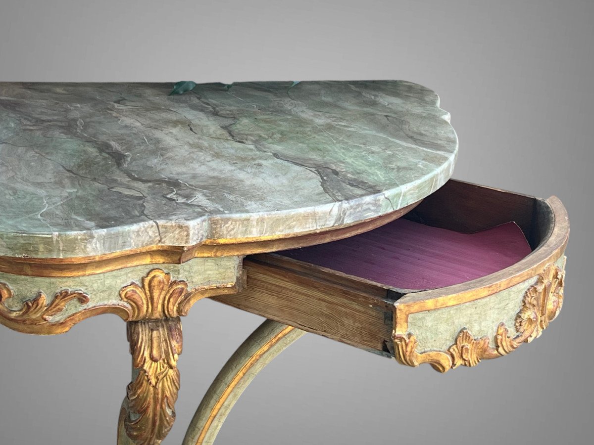 19th Century Louis XV Style Corner Console Painted And Gilded With Wooden Top-photo-5