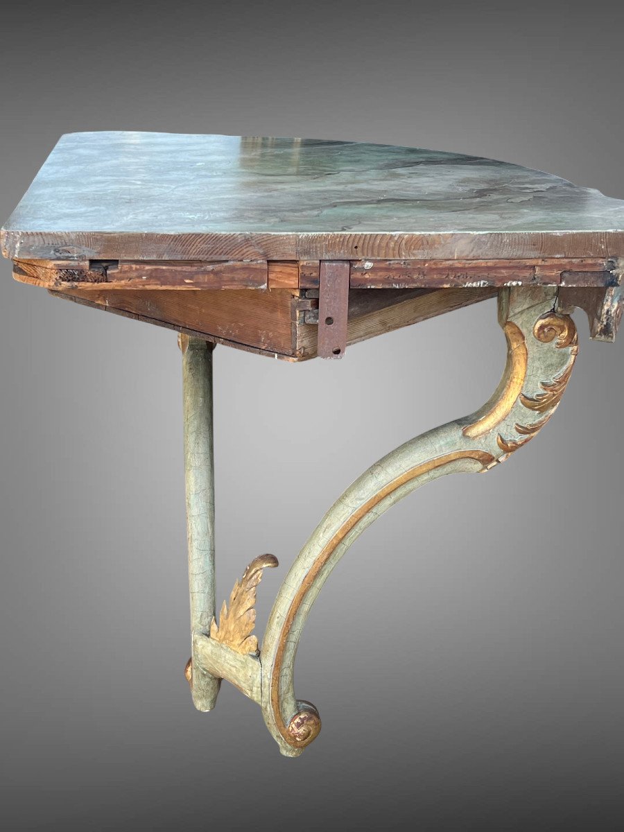 19th Century Louis XV Style Corner Console Painted And Gilded With Wooden Top-photo-7