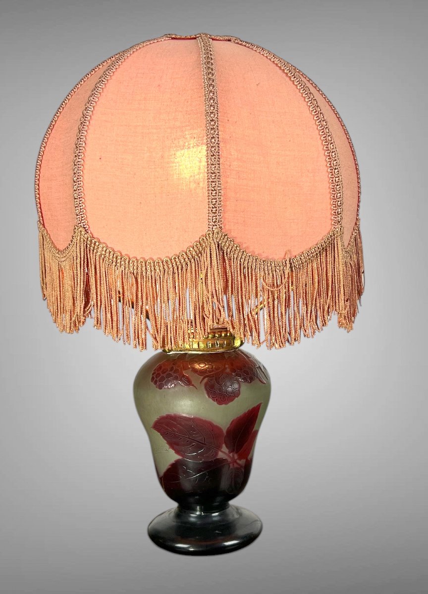 Art Deco Glass Paste Lamp Signed By Argental With Raspberry Decor-photo-2