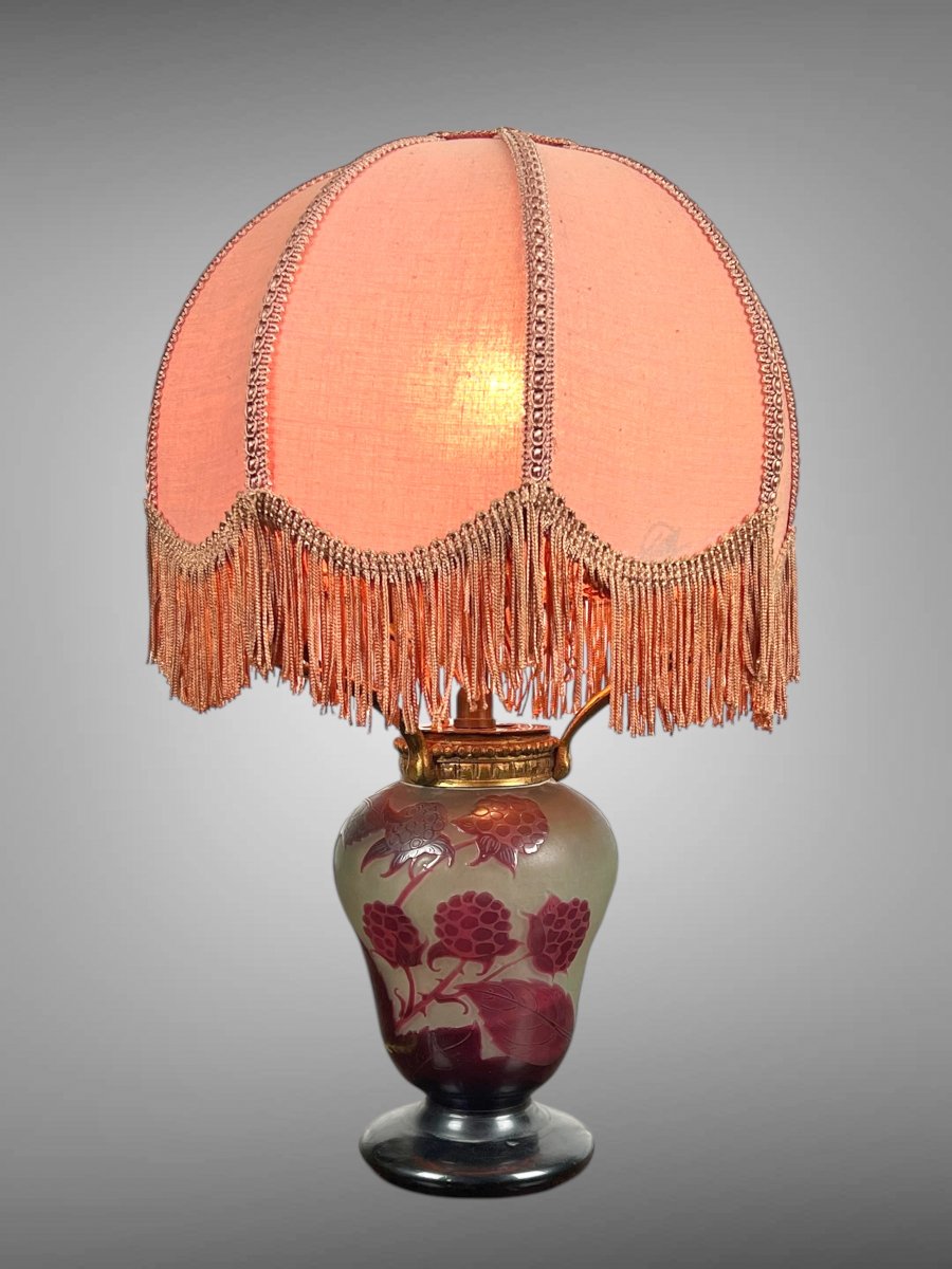 Art Deco Glass Paste Lamp Signed By Argental With Raspberry Decor-photo-3