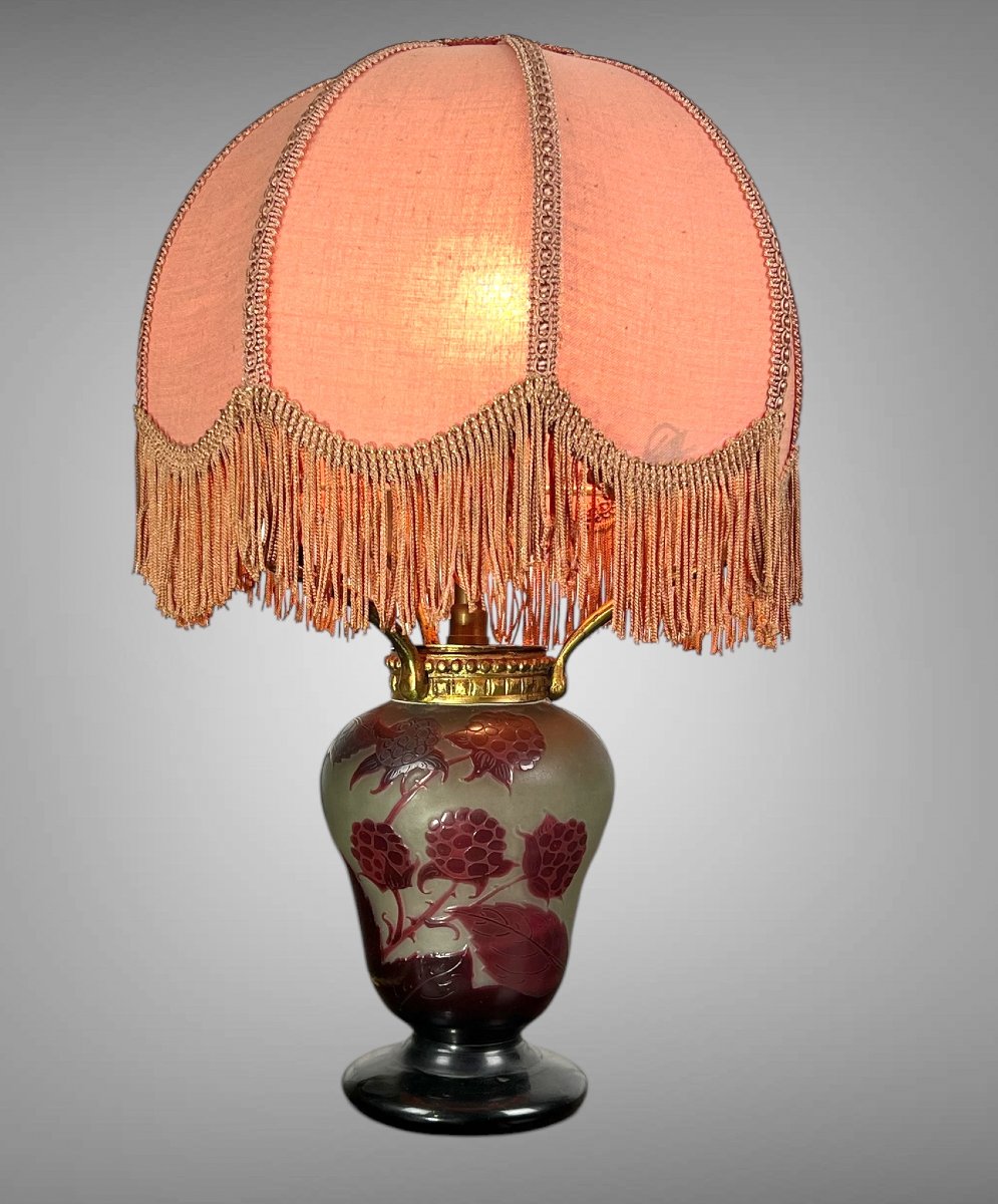 Art Deco Glass Paste Lamp Signed By Argental With Raspberry Decor-photo-4