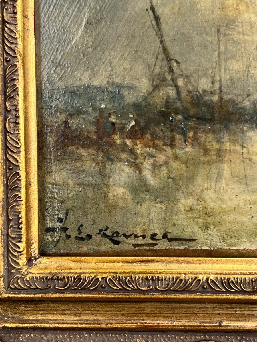 Tableau / Huile Sur Panneau De Jean Etienne Karnec 1865-1934 ( Bateaux Au Port )-photo-1