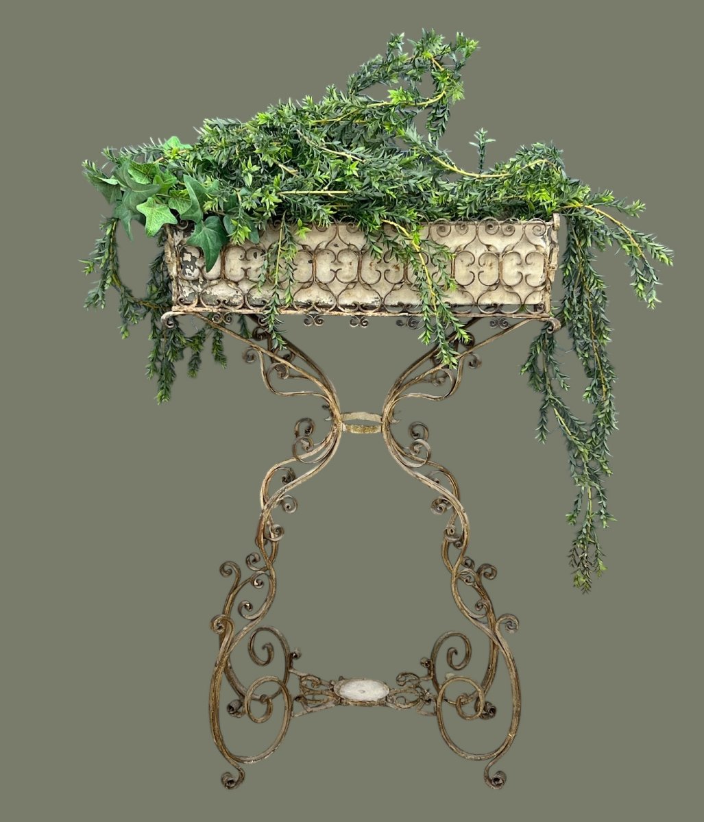 Wrought Iron Planter On Feet With Its Zinc Tray, Napoleon III Period-photo-1