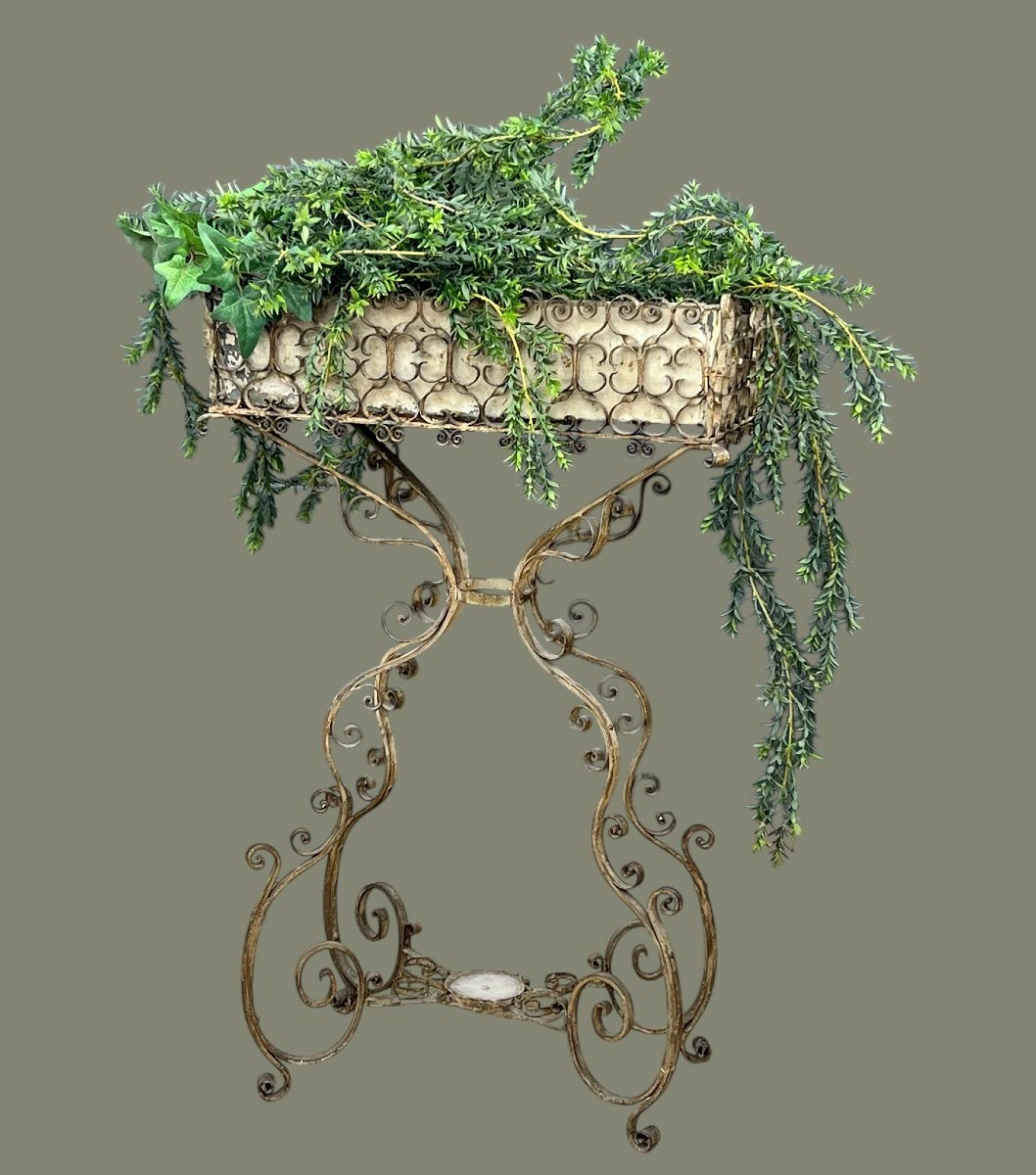 Wrought Iron Planter On Feet With Its Zinc Tray, Napoleon III Period-photo-2