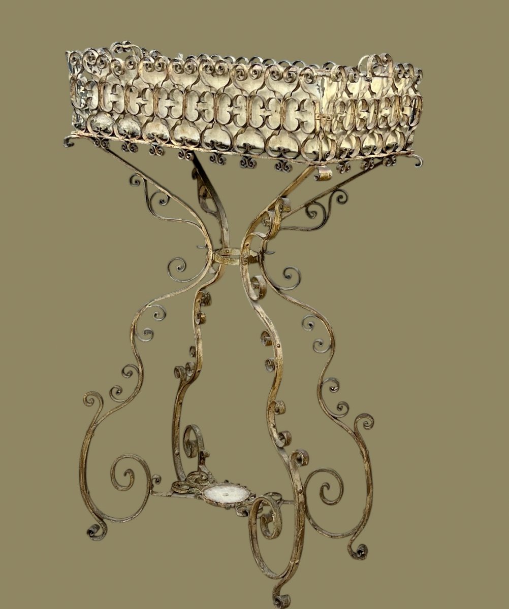 Wrought Iron Planter On Feet With Its Zinc Tray, Napoleon III Period-photo-3