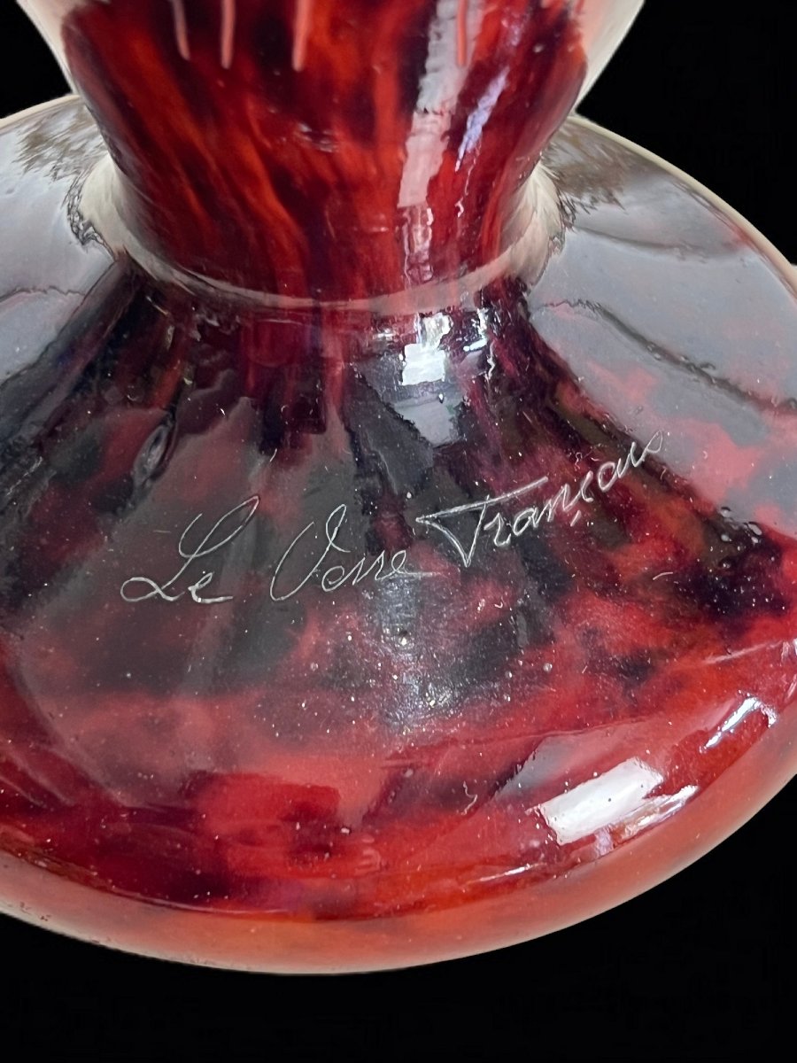 Paire De Vases Balustre Signé Le Verre Francais A Décor De Motifs Floraux-photo-5