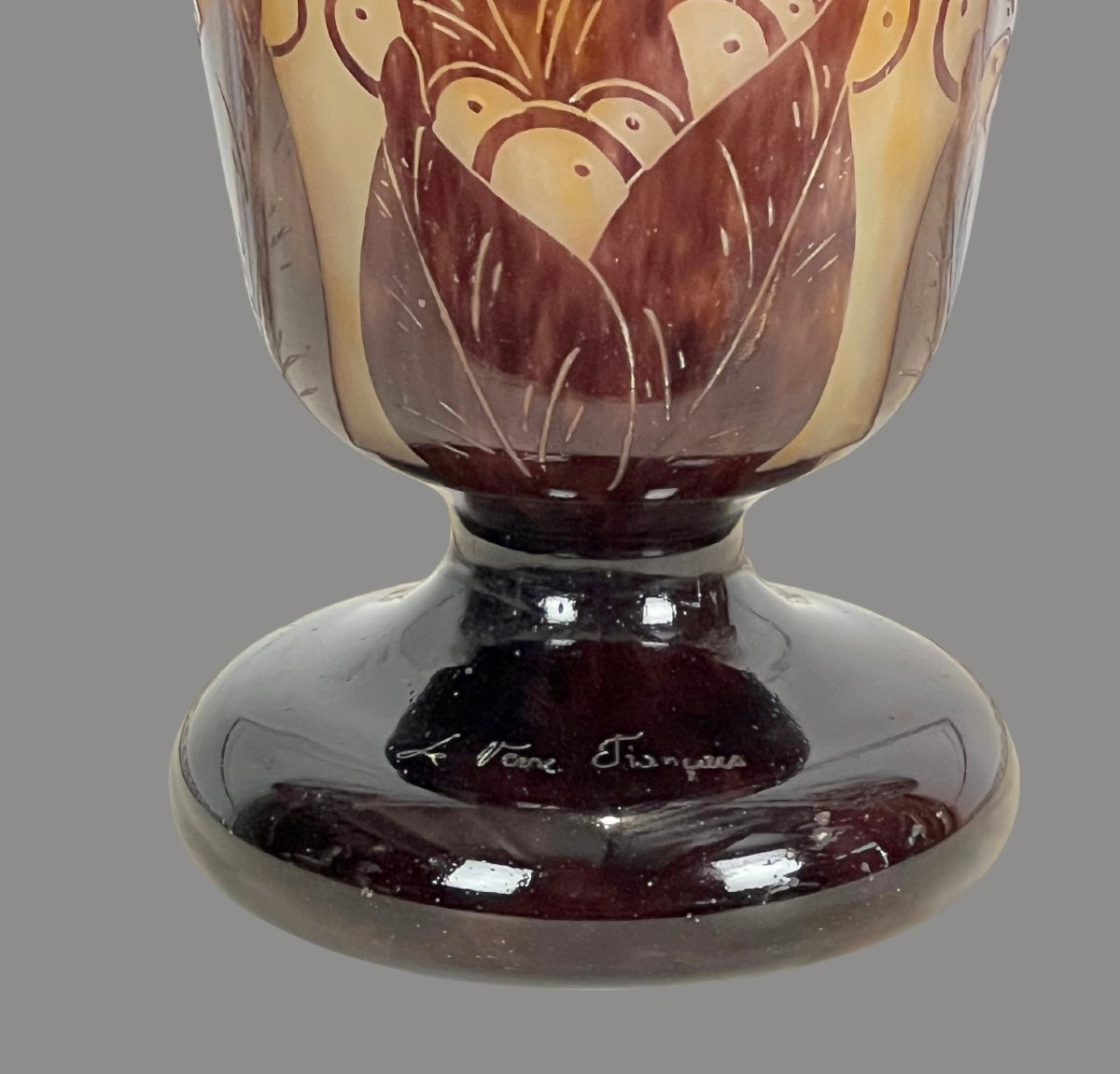 French Glass 1924 / 1927 Baluster Vase On Pedestal In Multi-layer Glass-photo-2