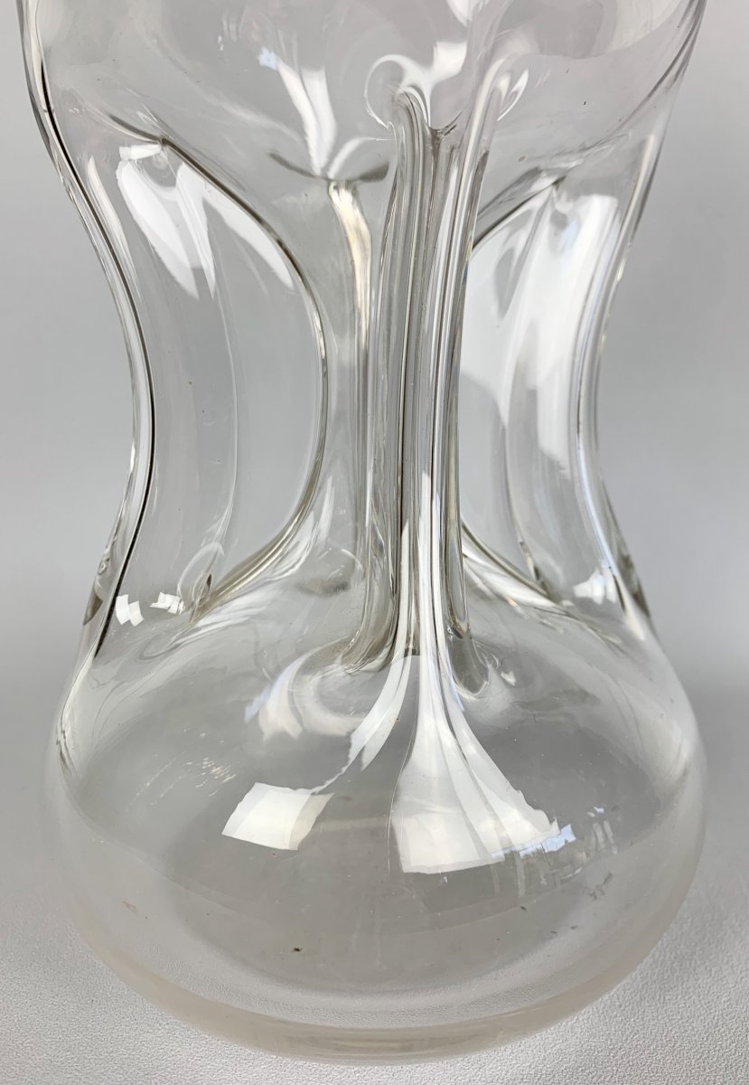 Old Glass Blown Decanter With Silver Frame From 28 Cm High-photo-4