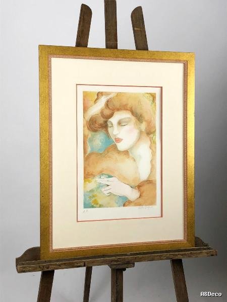 Table / Lithography "portrait Of A Young Woman" Signed And Authenticated-photo-3