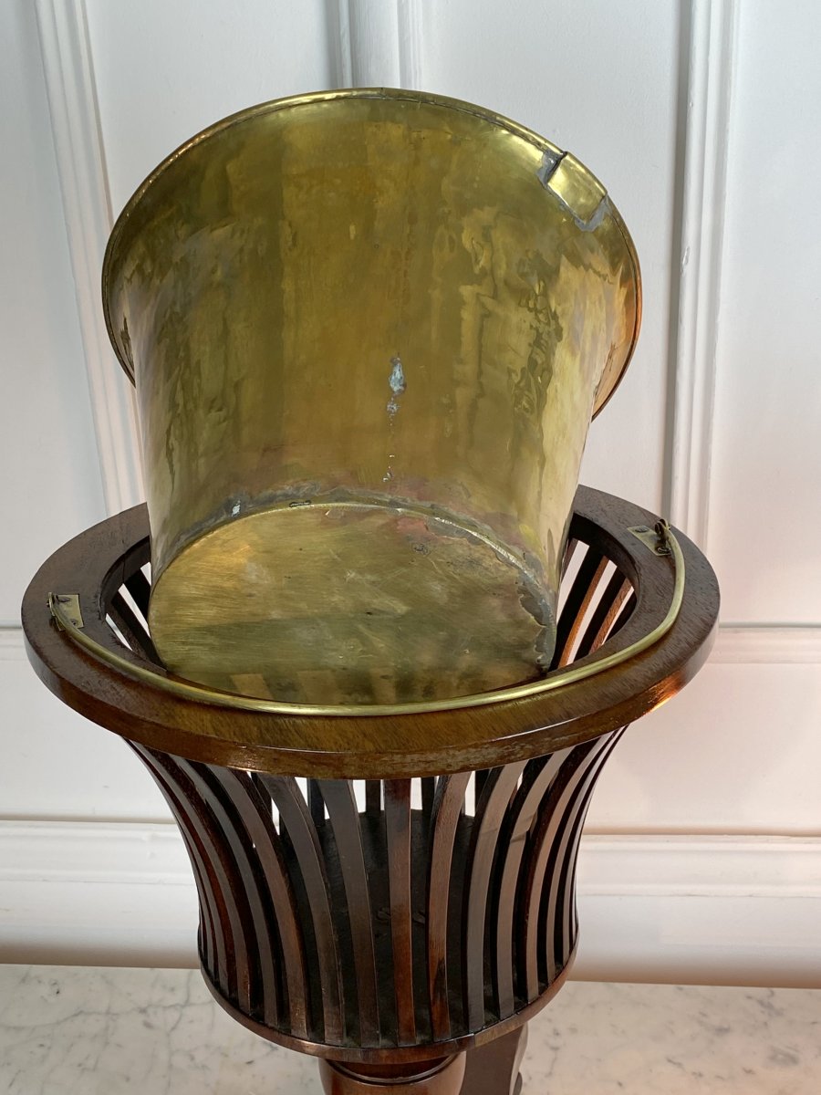 Georgian Jardiniere From 1820 Mahogany / Brass With Slats In The Shape Of A Vase-photo-4