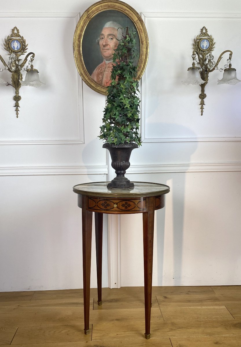 Pedestal In Marquetry Top Marble Louis XVI Style Napoleon III Period-photo-2