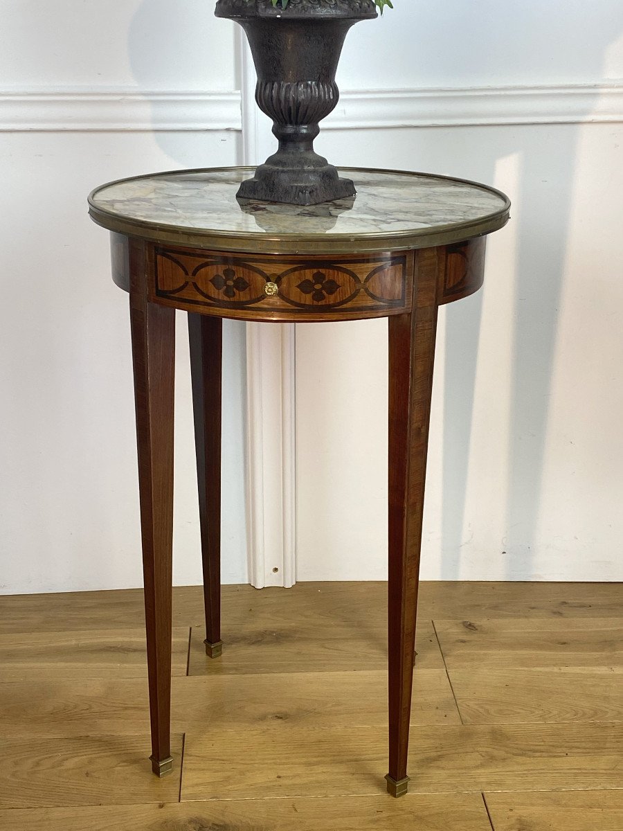 Pedestal In Marquetry Top Marble Louis XVI Style Napoleon III Period-photo-3