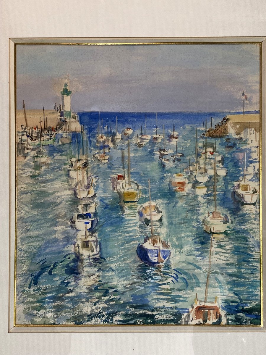 AQUARELLE SOUS VERRE DE "JACQUES ZEITOUN 1985 " ( LE PORT ) TRES BIEN ENCADRÉE-photo-2