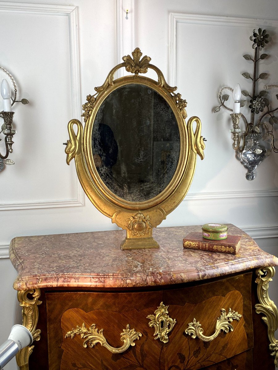 Miroir De Coiffeuse Ancien Pivotant En Bois DorÉ De Style Louis XV / epoque XIXe -photo-7