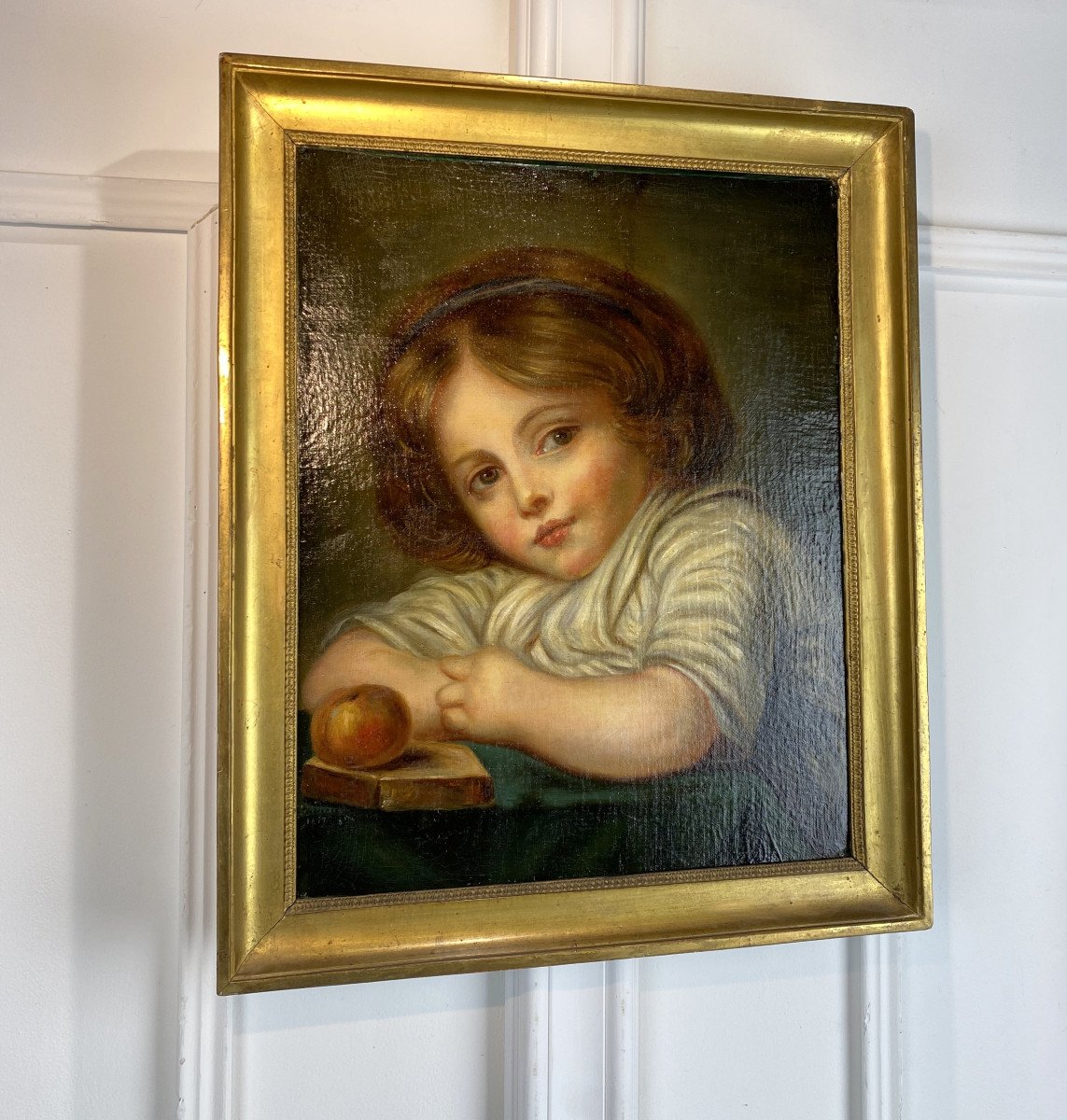 XIXth French School "the Child With The Apple" Oil Sut Canvas Dated And Signed-photo-3