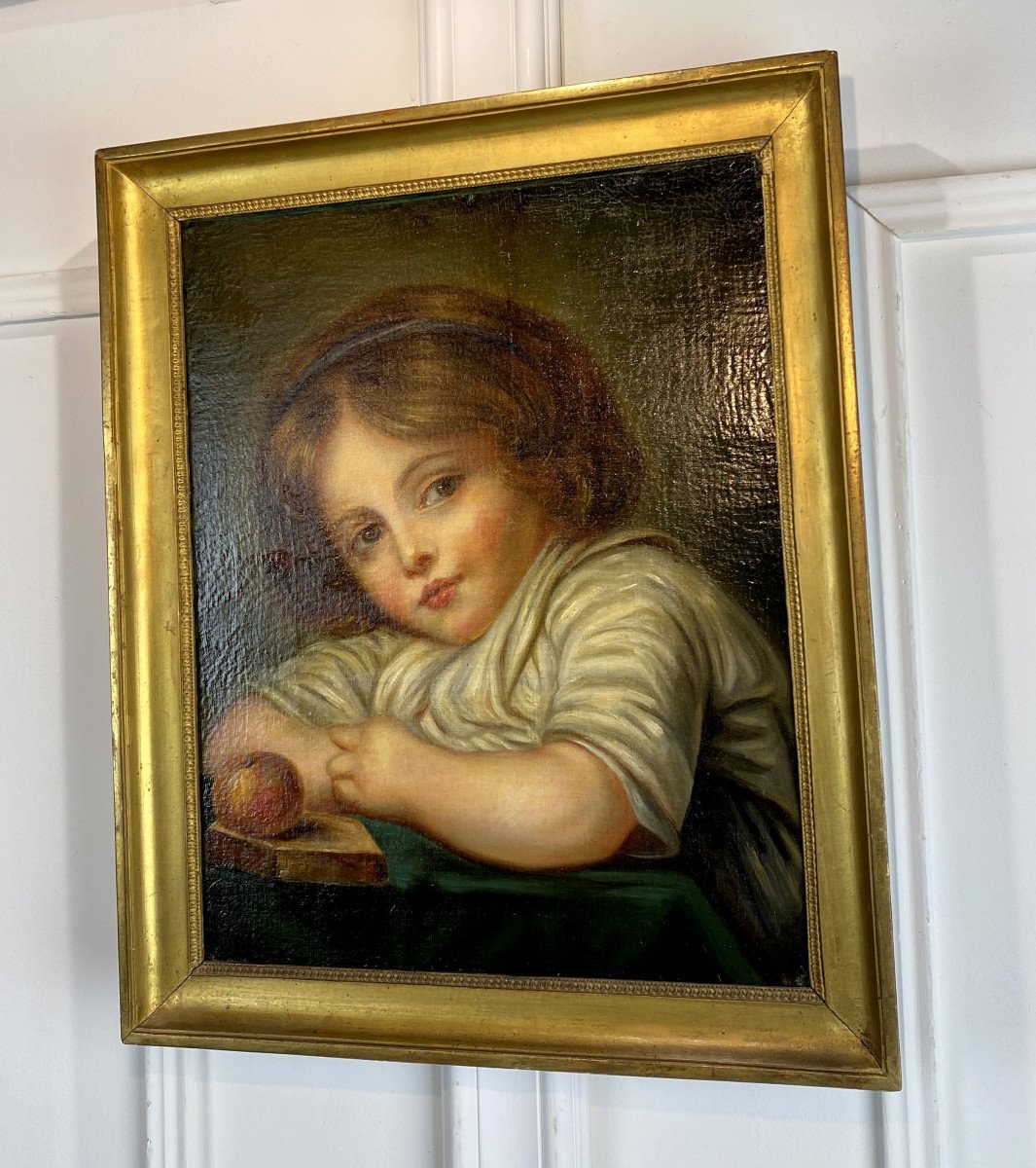 XIXth French School "the Child With The Apple" Oil Sut Canvas Dated And Signed-photo-4