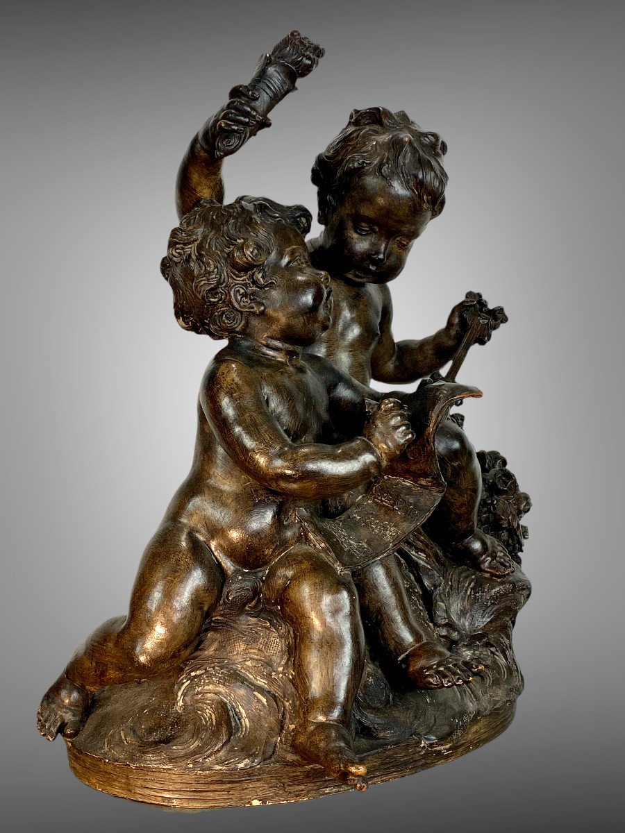 Ancient Terracotta Sculpture From The 19th Century D After Clodion "the Children Have Amuses"-photo-3