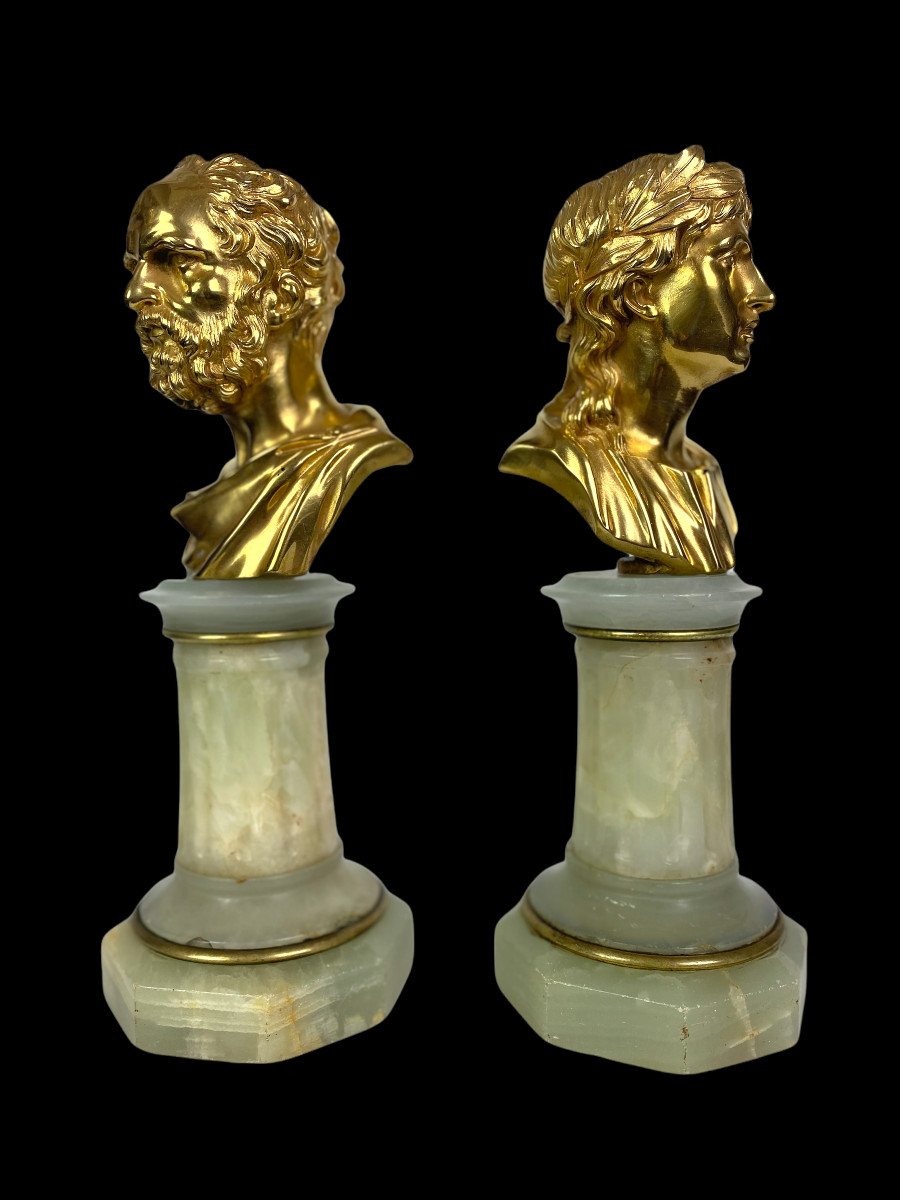Pair Of Busts Of Philosophers In Gilt Bronze On Onyx Base From The Nineteenth-photo-3